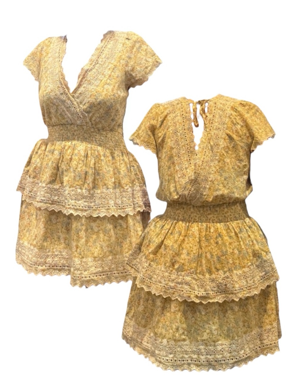 Yellow Floral V Neck Dress